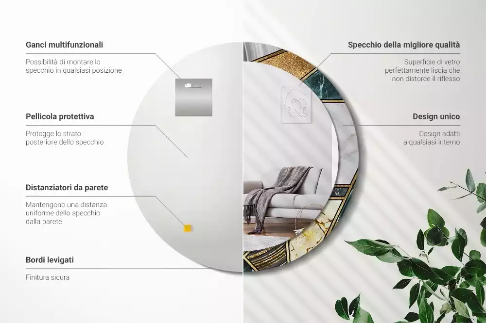 Ronde spiegel met bedrukte lijst Marmeren stijl