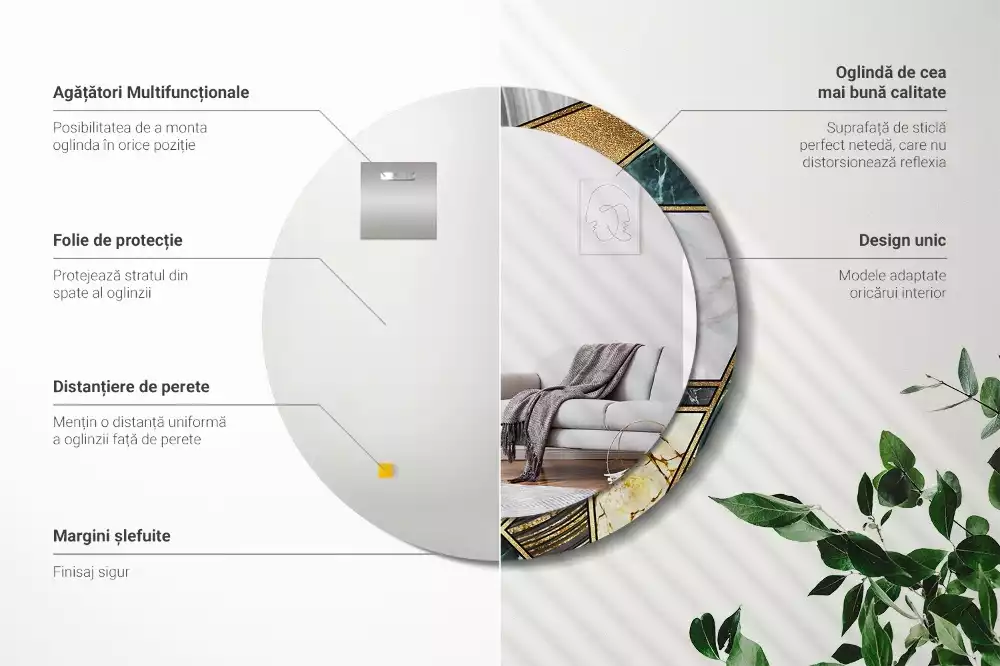 Ronde spiegel met bedrukte lijst Marmeren stijl