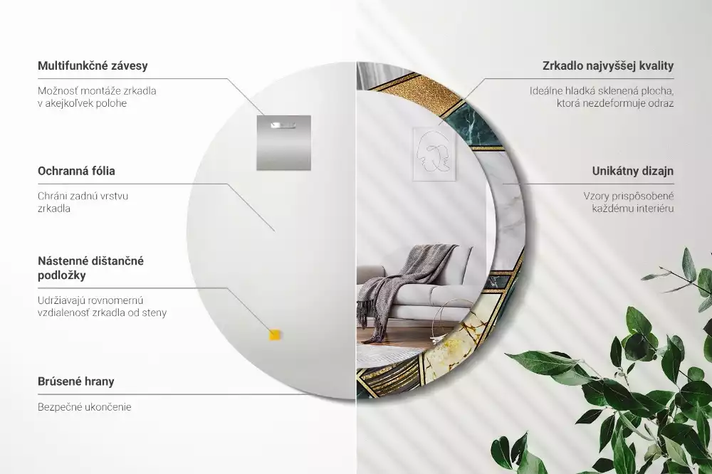 Ronde spiegel met bedrukte lijst Marmeren stijl