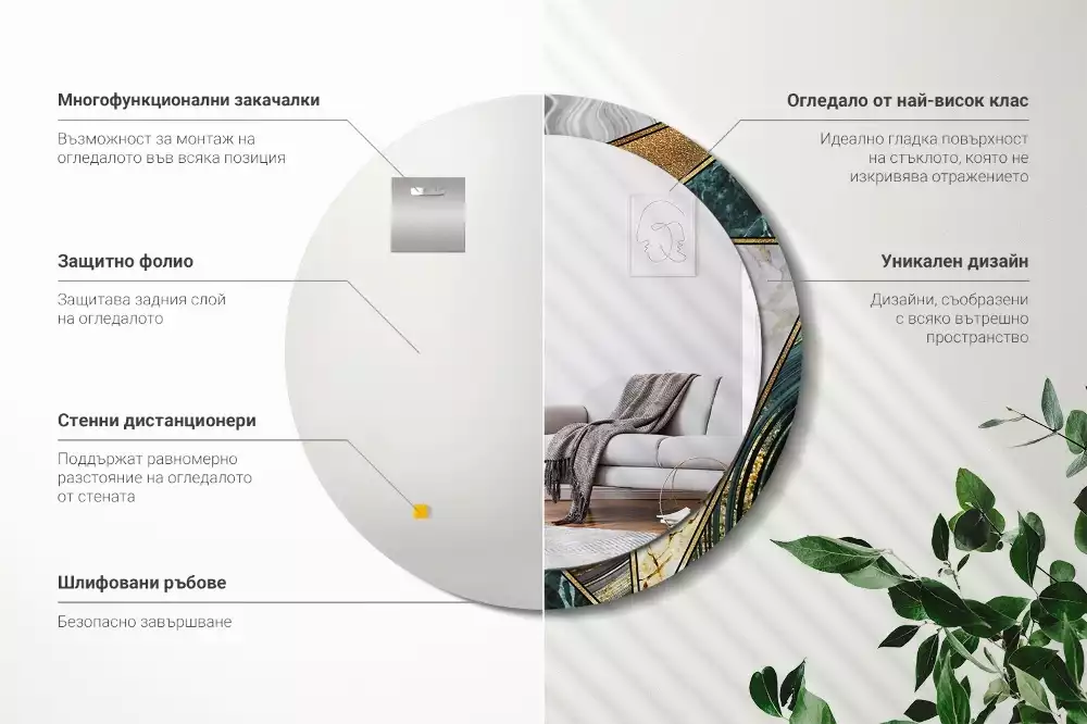 Ronde spiegel met bedrukte lijst Marmeren stijl