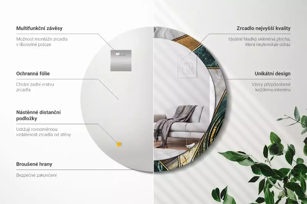 Ronde spiegel met bedrukte lijst Marmeren stijl