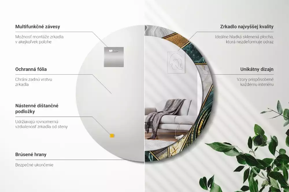 Ronde spiegel met bedrukte lijst Marmeren stijl