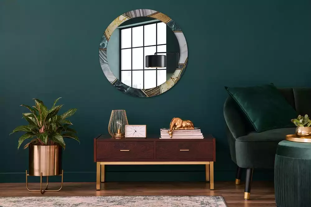 Ronde spiegel met bedrukte lijst Marmeren stijl