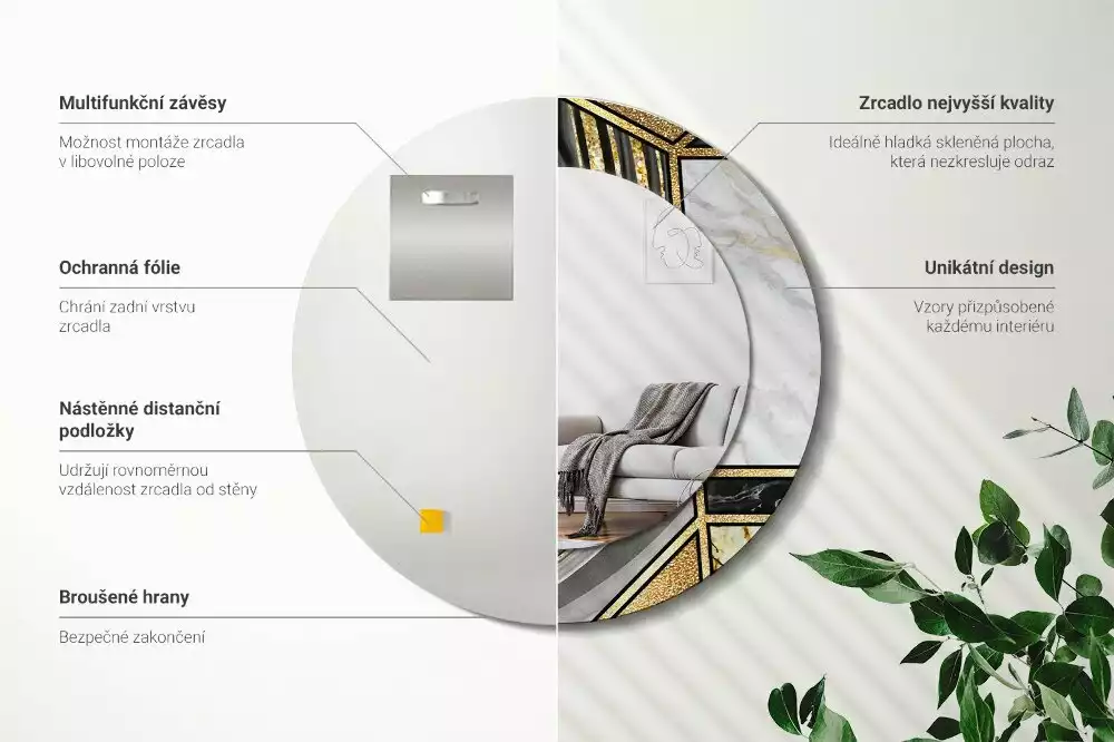 Ronde spiegel met bedrukte lijst Marmeren stijl