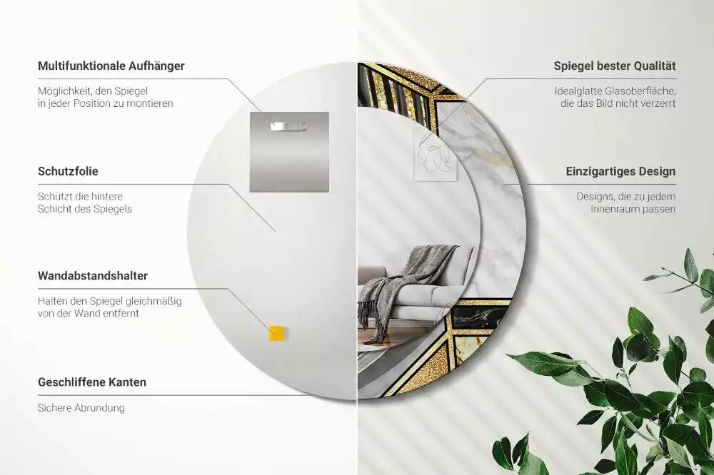 Ronde spiegel met bedrukte lijst Marmeren stijl