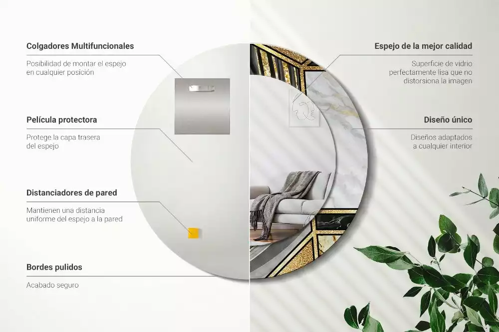 Ronde spiegel met bedrukte lijst Marmeren stijl