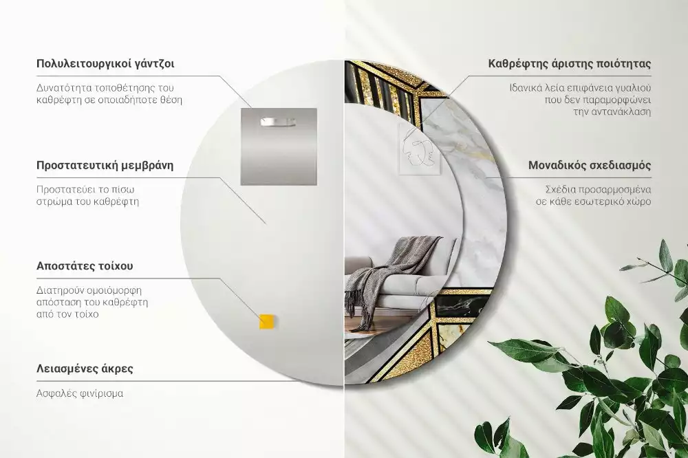 Ronde spiegel met bedrukte lijst Marmeren stijl