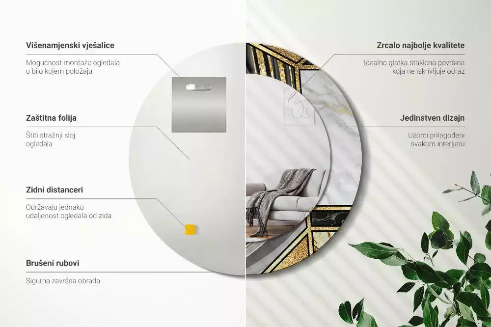 Ronde spiegel met bedrukte lijst Marmeren stijl