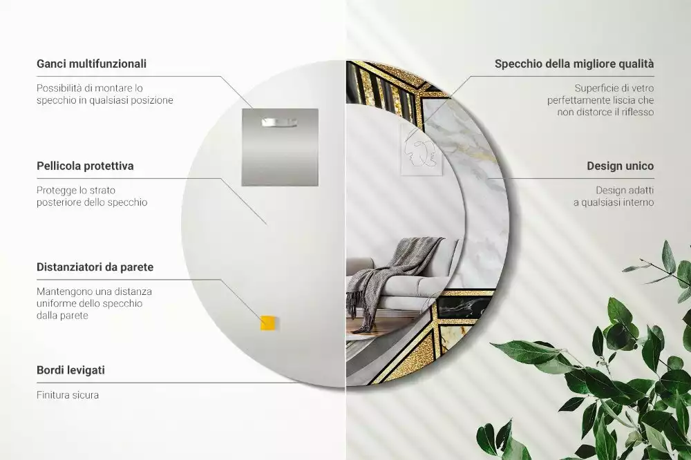 Ronde spiegel met bedrukte lijst Marmeren stijl