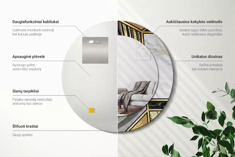 Ronde spiegel met bedrukte lijst Marmeren stijl