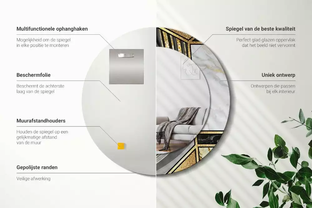 Ronde spiegel met bedrukte lijst Marmeren stijl