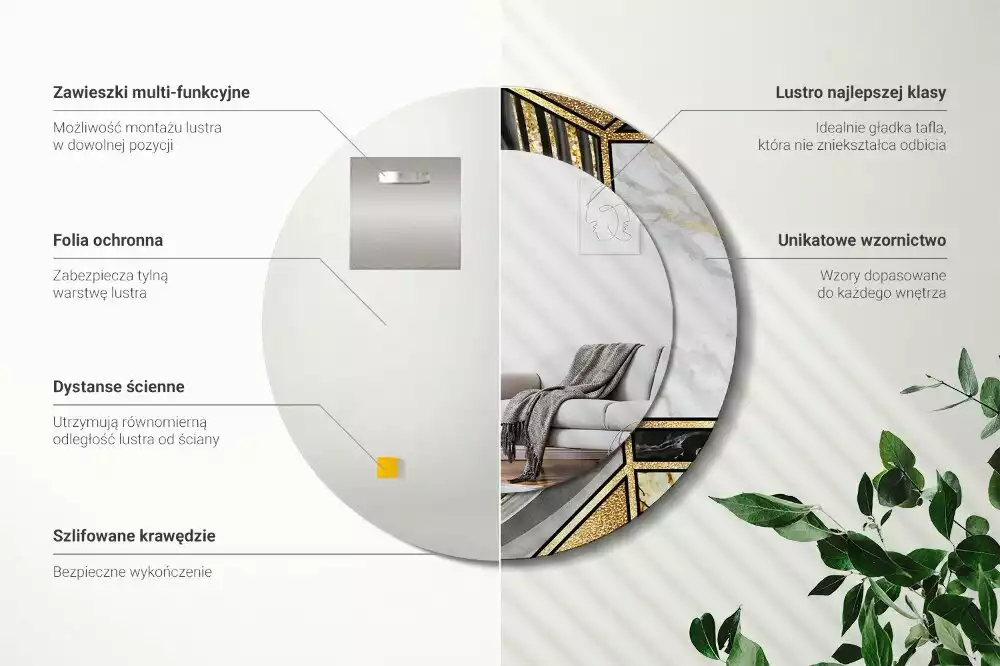 Ronde spiegel met bedrukte lijst Marmeren stijl