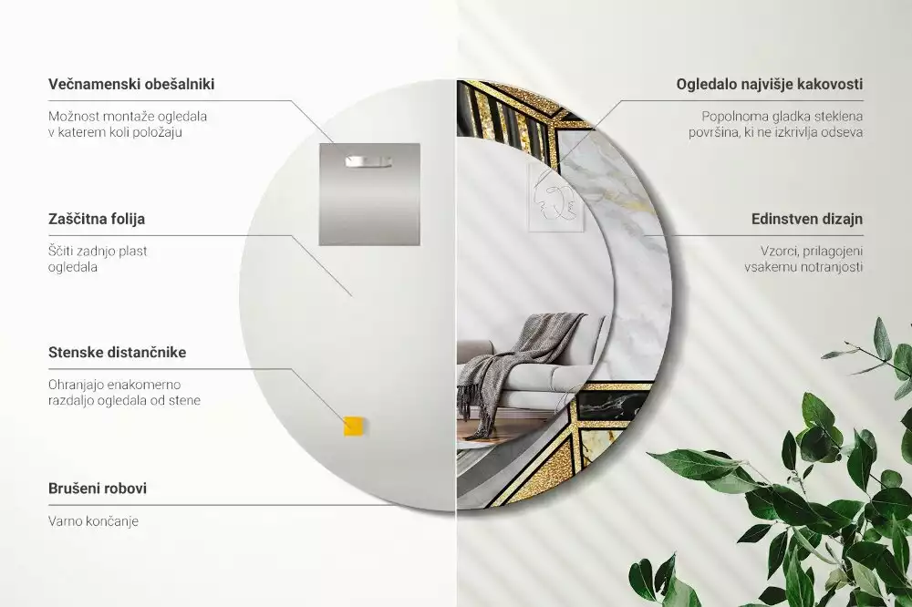 Ronde spiegel met bedrukte lijst Marmeren stijl