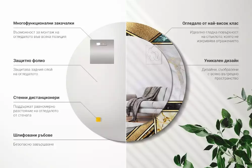 Ronde spiegel met bedrukte lijst Marmeren stijl