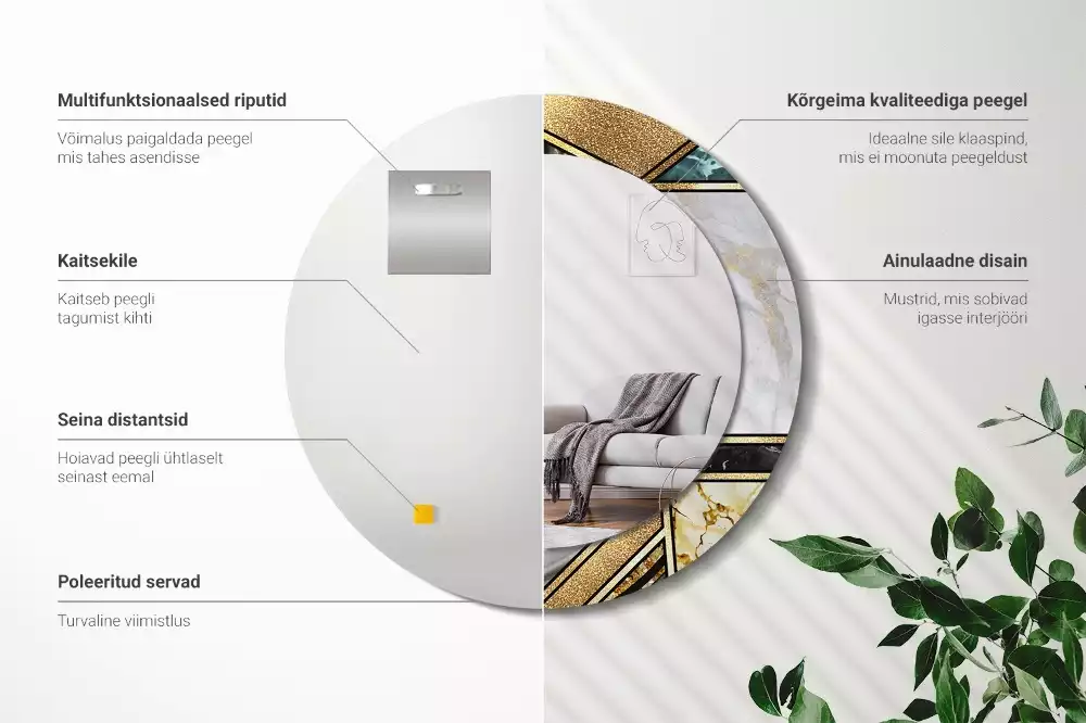 Ronde spiegel met bedrukte lijst Marmeren stijl