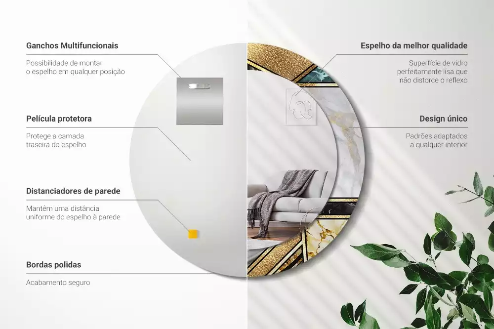 Ronde spiegel met bedrukte lijst Marmeren stijl