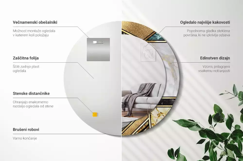 Ronde spiegel met bedrukte lijst Marmeren stijl