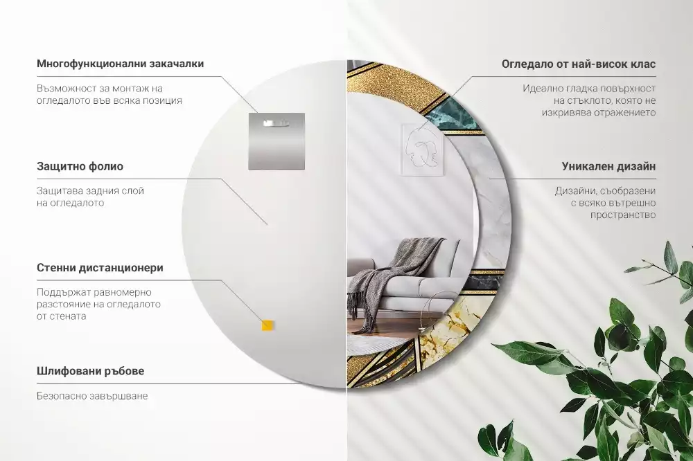 Ronde spiegel met bedrukte lijst Marmeren stijl