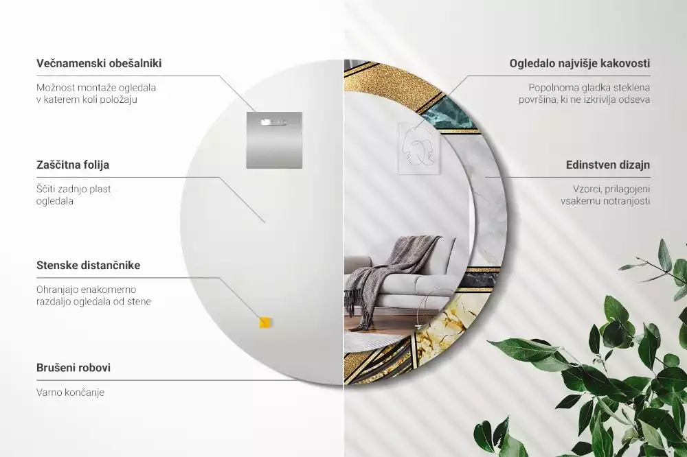 Ronde spiegel met bedrukte lijst Marmeren stijl