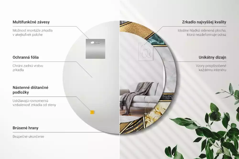 Ronde spiegel met bedrukte lijst Marmeren stijl