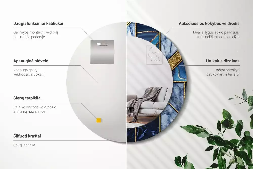 Ronde spiegel met decoratie Modern marmer