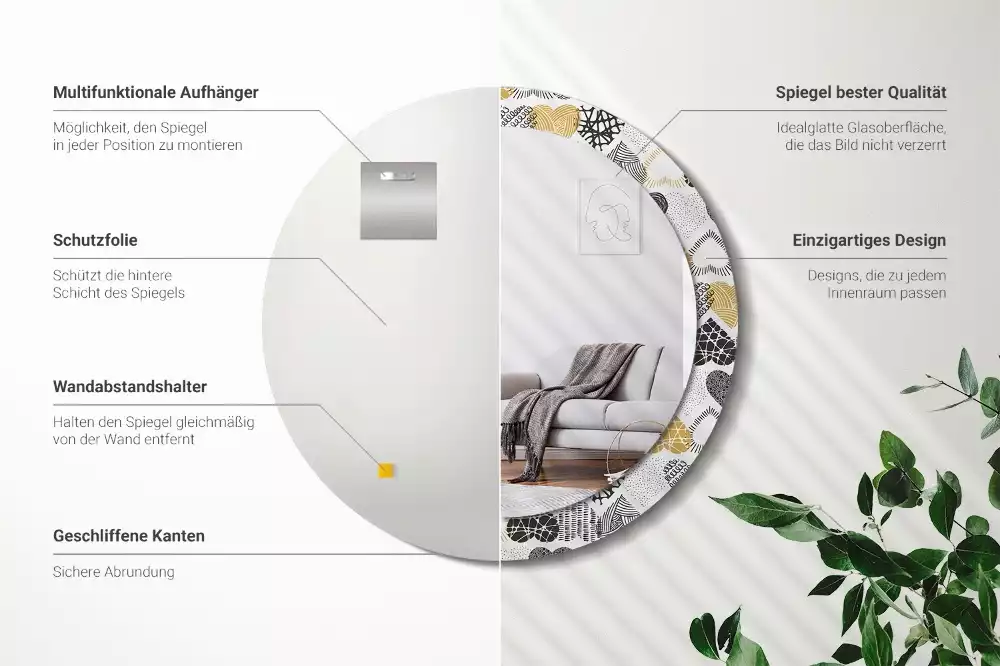 Ronde spiegel met bedrukte lijst Harten Doodle Stijl