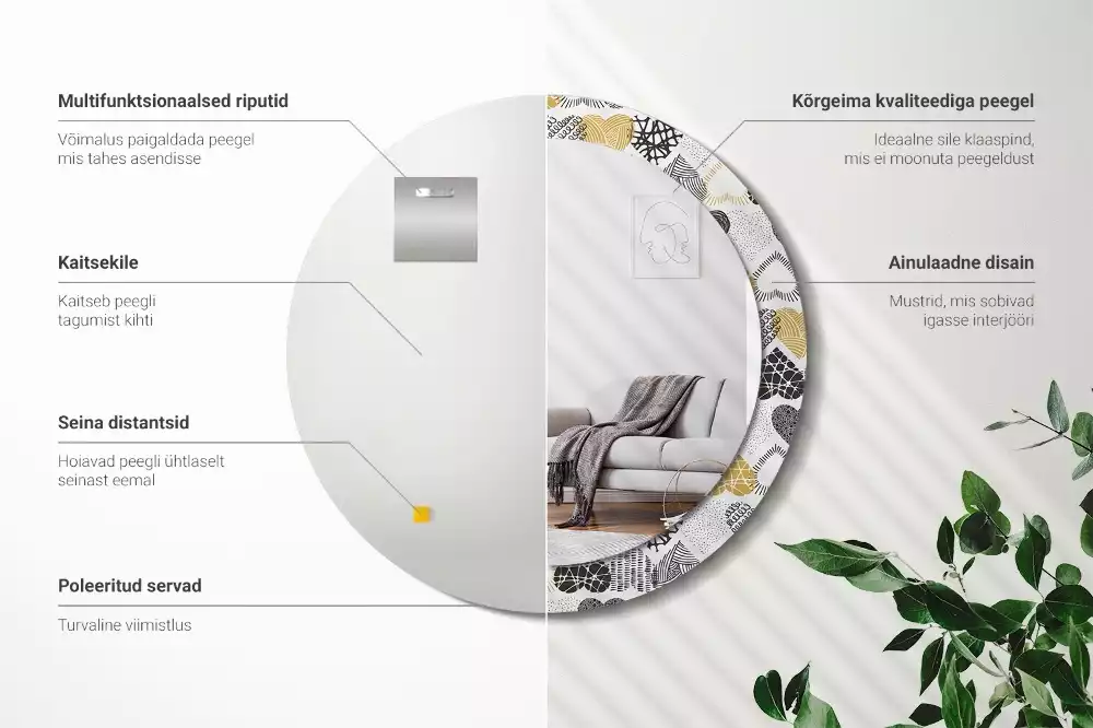 Ronde spiegel met bedrukte lijst Harten Doodle Stijl