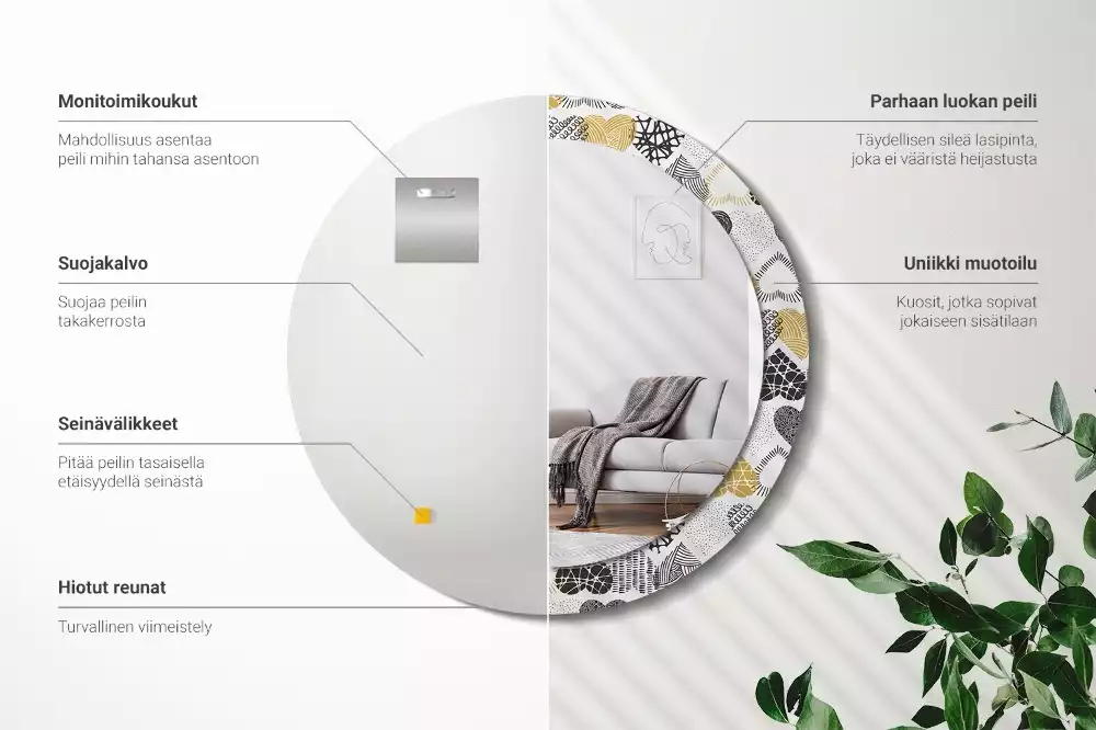 Ronde spiegel met bedrukte lijst Harten Doodle Stijl