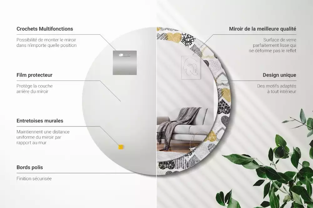 Ronde spiegel met bedrukte lijst Harten Doodle Stijl