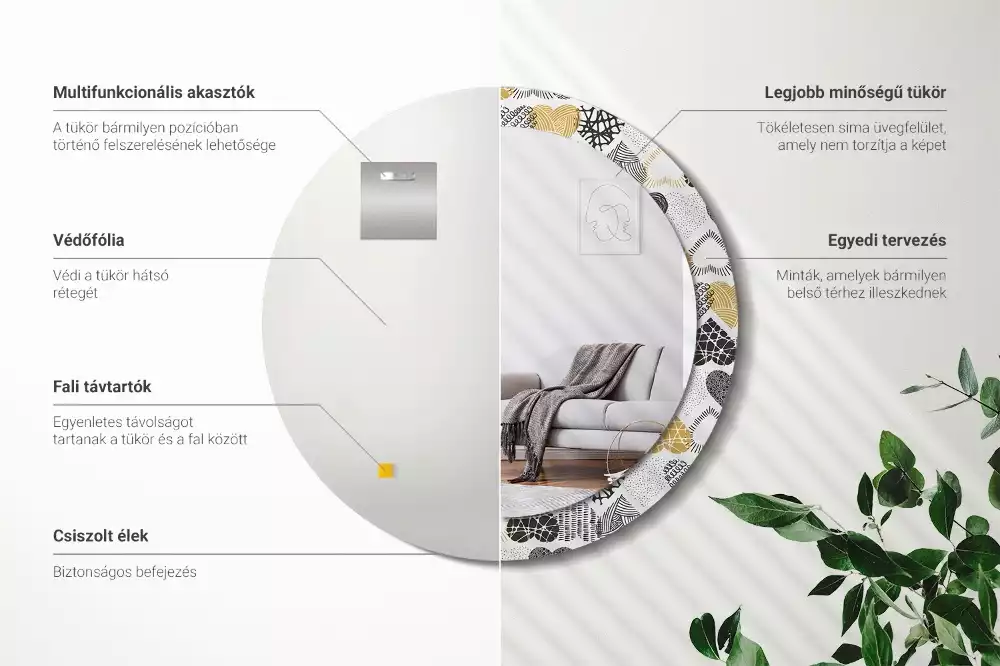 Ronde spiegel met bedrukte lijst Harten Doodle Stijl