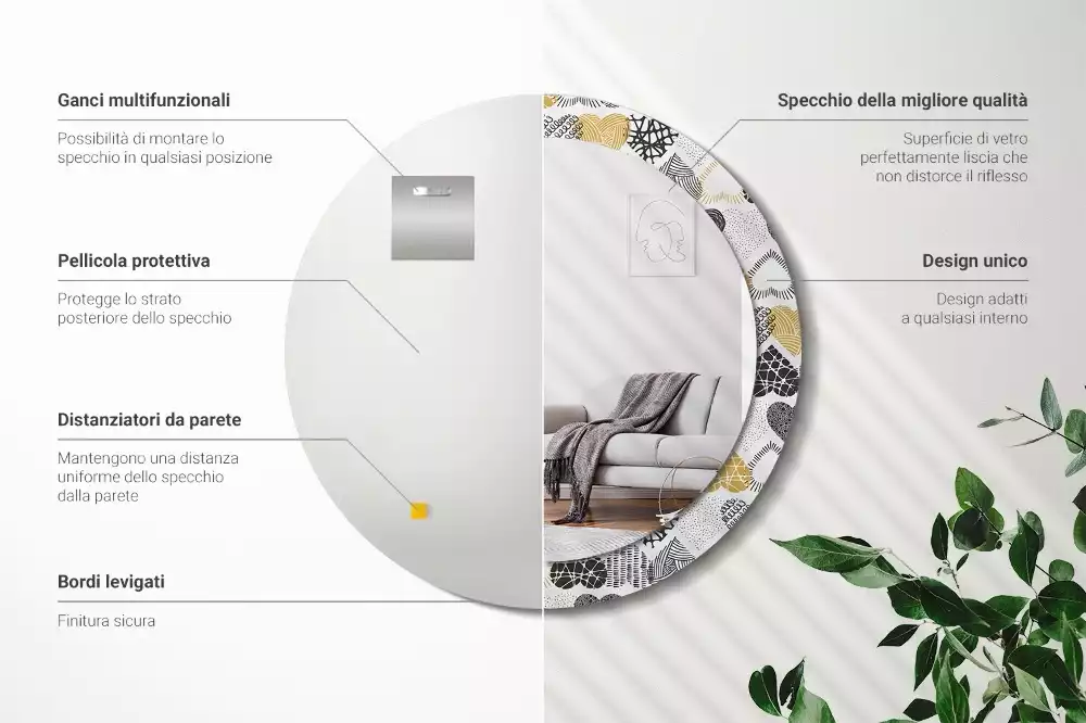 Ronde spiegel met bedrukte lijst Harten Doodle Stijl