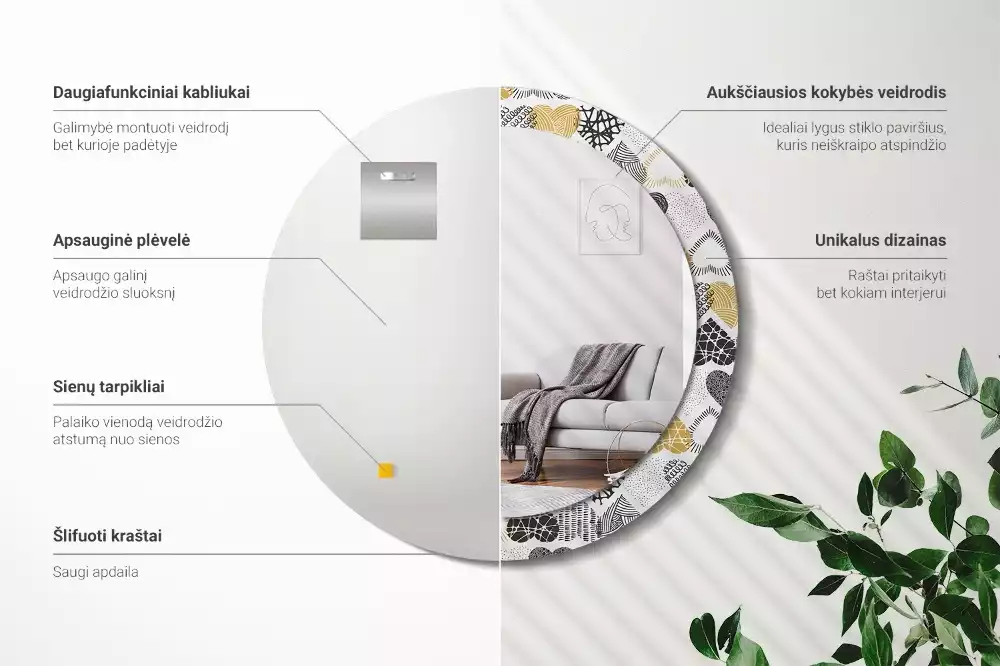 Ronde spiegel met bedrukte lijst Harten Doodle Stijl