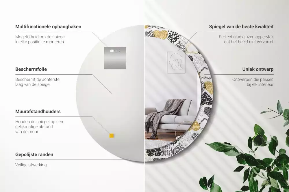 Ronde spiegel met bedrukte lijst Harten Doodle Stijl