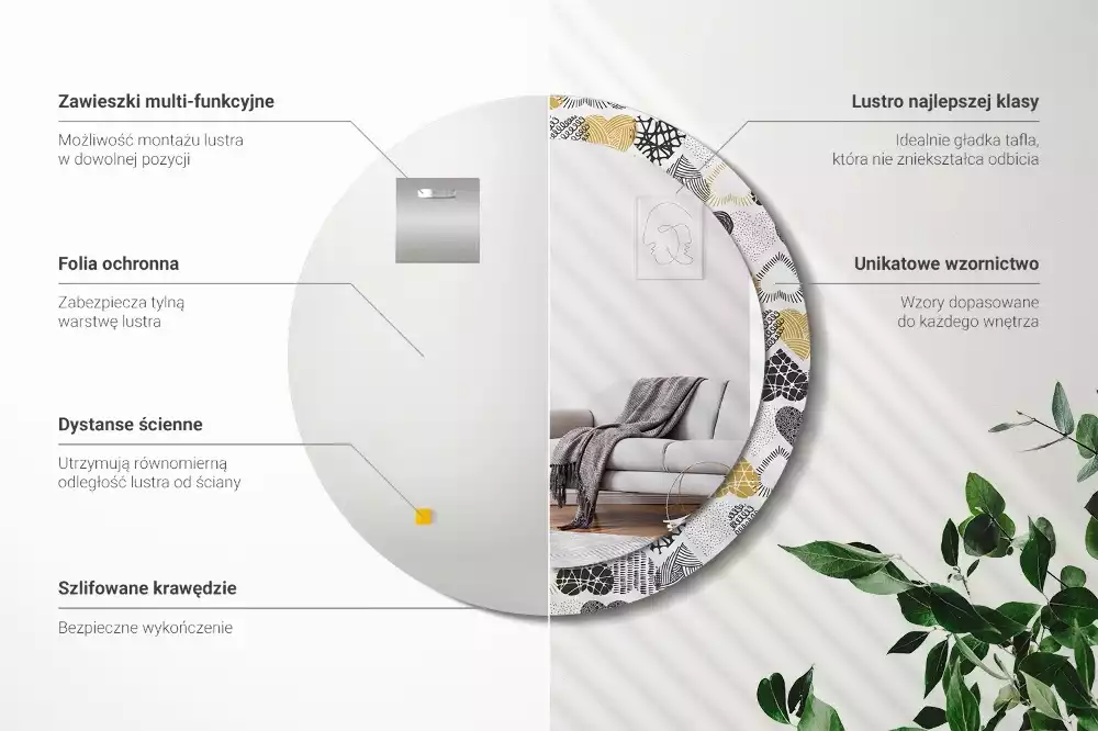 Ronde spiegel met bedrukte lijst Harten Doodle Stijl