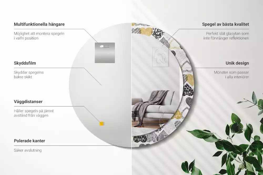 Ronde spiegel met bedrukte lijst Harten Doodle Stijl