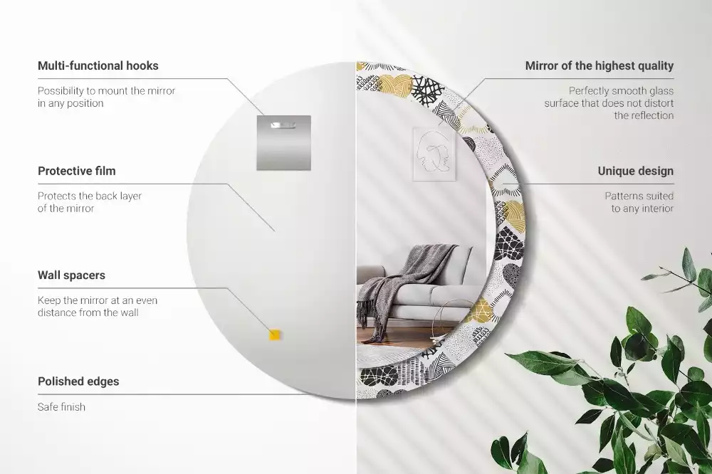 Ronde spiegel met bedrukte lijst Harten Doodle Stijl