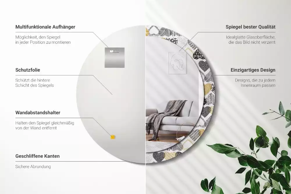 Ronde spiegel met bedrukte lijst Harten Doodle Stijl