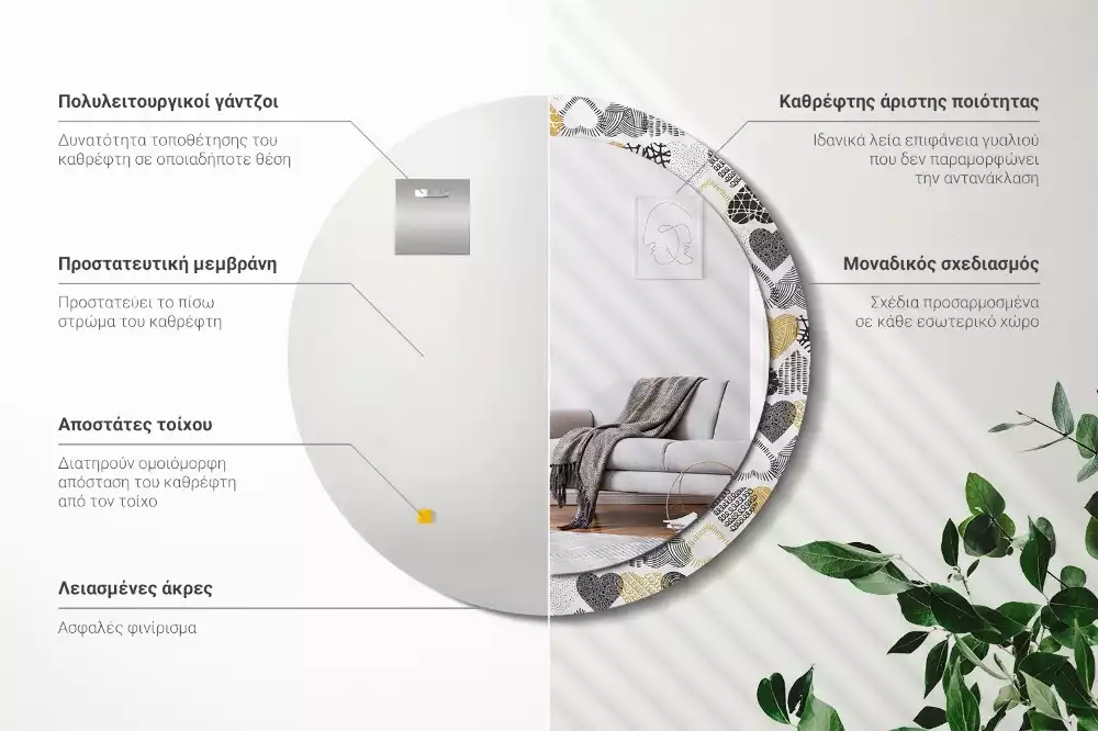 Ronde spiegel met bedrukte lijst Harten Doodle Stijl