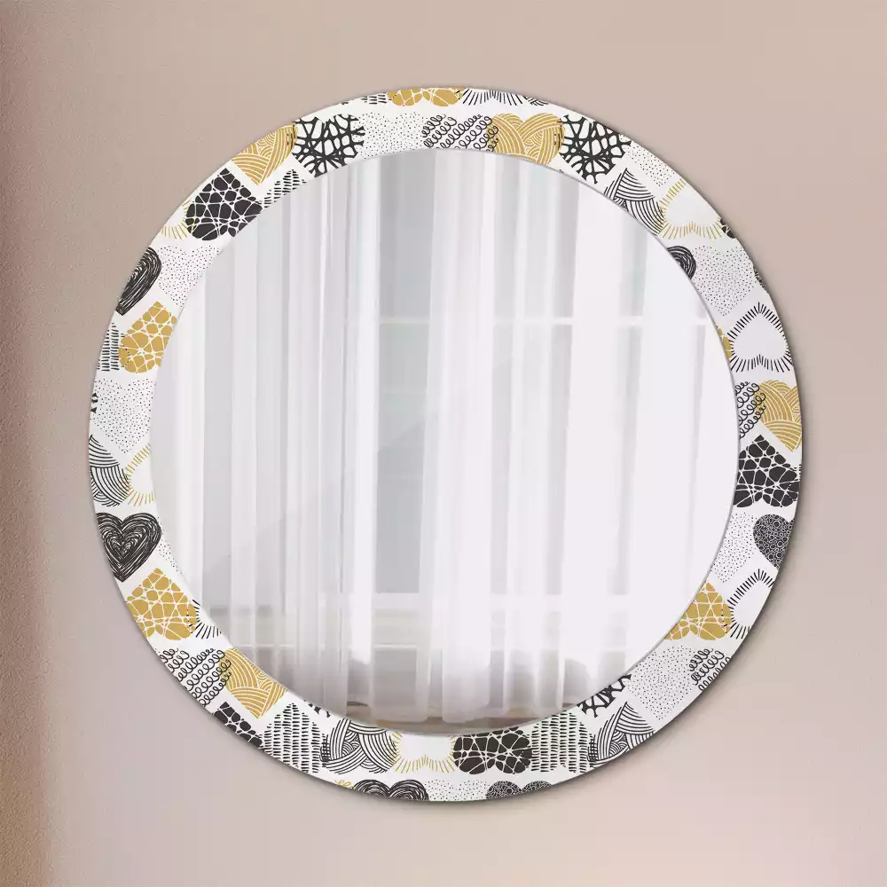 Ronde spiegel met bedrukte lijst Harten Doodle Stijl