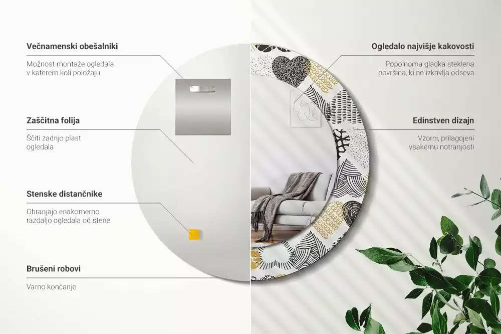 Ronde spiegel met bedrukte lijst Harten Doodle Stijl