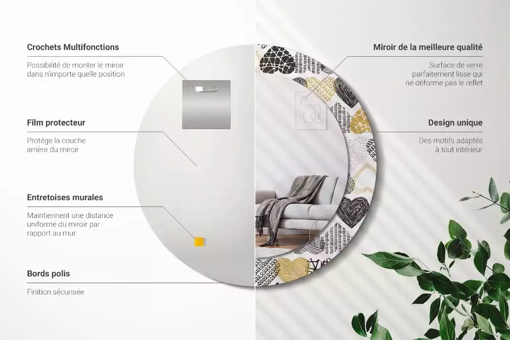 Ronde spiegel met bedrukte lijst Harten Doodle Stijl