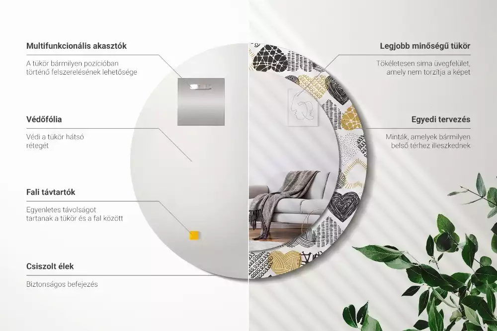 Ronde spiegel met bedrukte lijst Harten Doodle Stijl