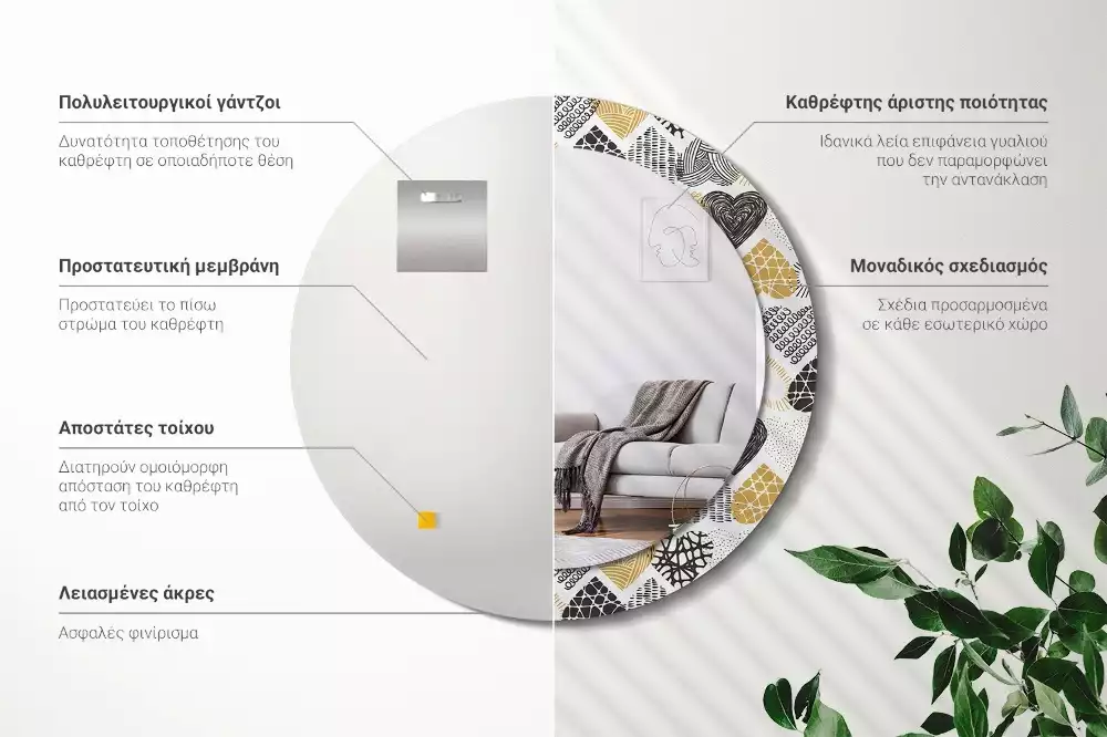 Ronde spiegel met bedrukte lijst Harten Doodle Stijl