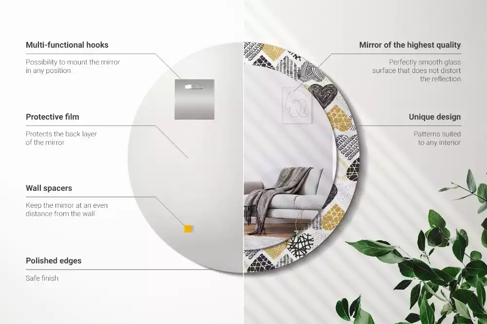 Ronde spiegel met bedrukte lijst Harten Doodle Stijl