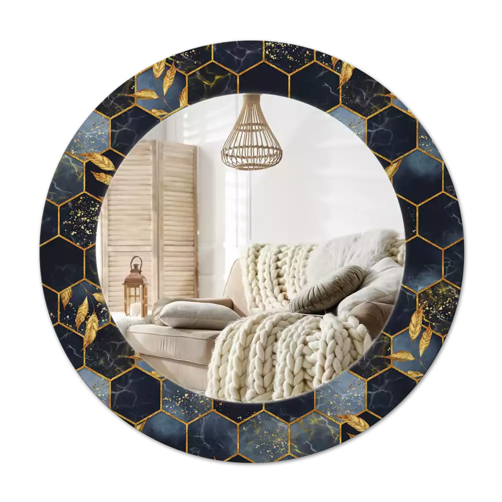 Ronde spiegel met decoratie Marmeren zeshoek