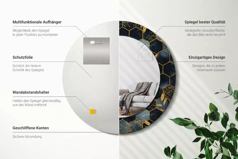 Ronde spiegel met decoratie Marmeren zeshoek