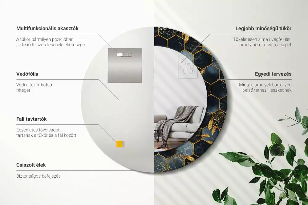 Ronde spiegel met decoratie Marmeren zeshoek