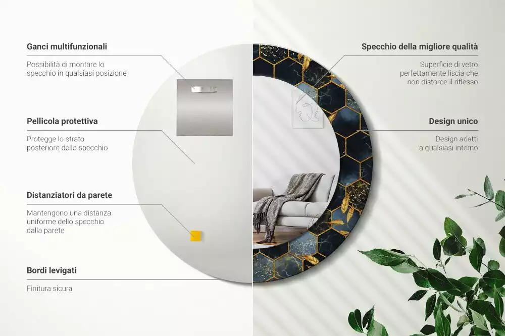 Ronde spiegel met decoratie Marmeren zeshoek