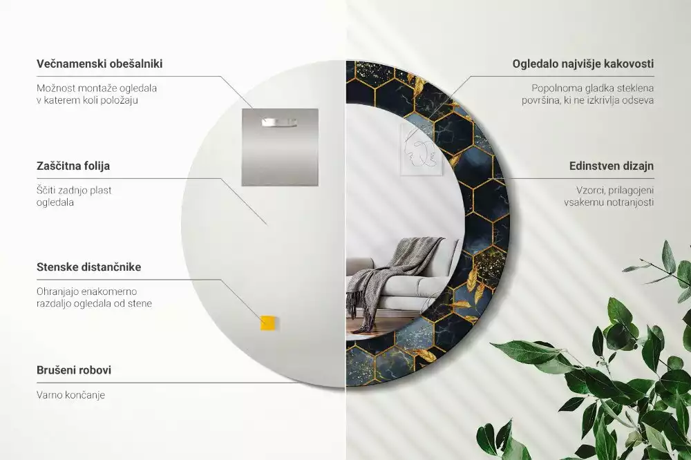 Ronde spiegel met decoratie Marmeren zeshoek