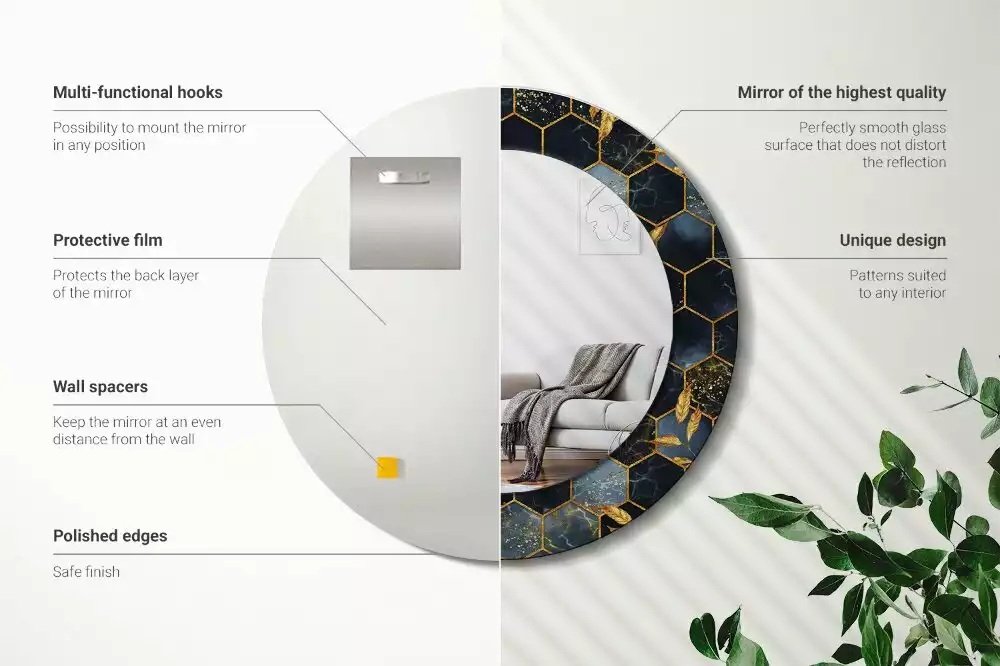 Ronde spiegel met decoratie Marmeren zeshoek